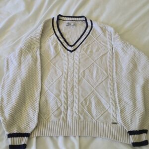 Hollister White V-Neck Sweater with Black Trim